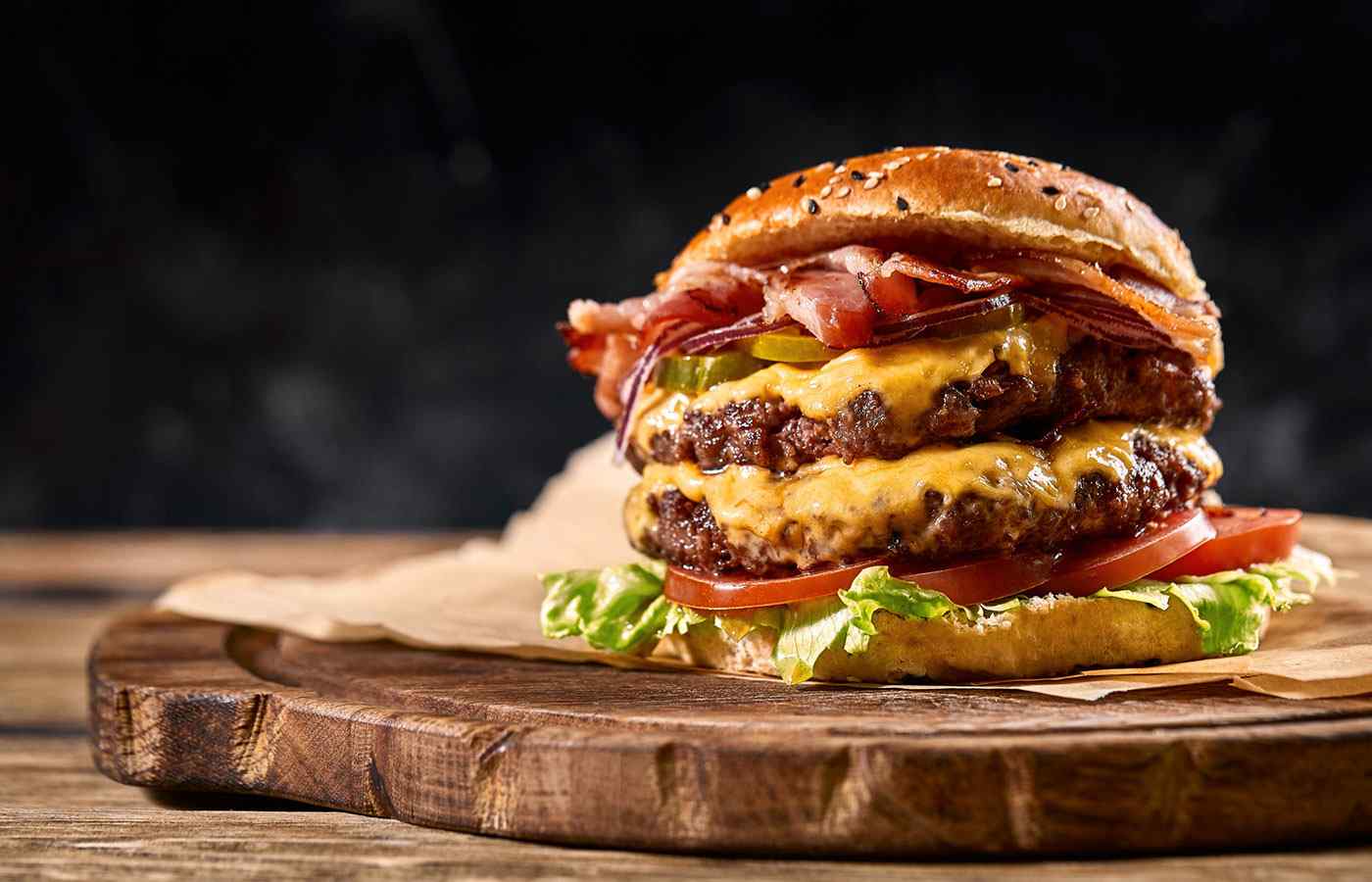 burger with bacon and melted cheese