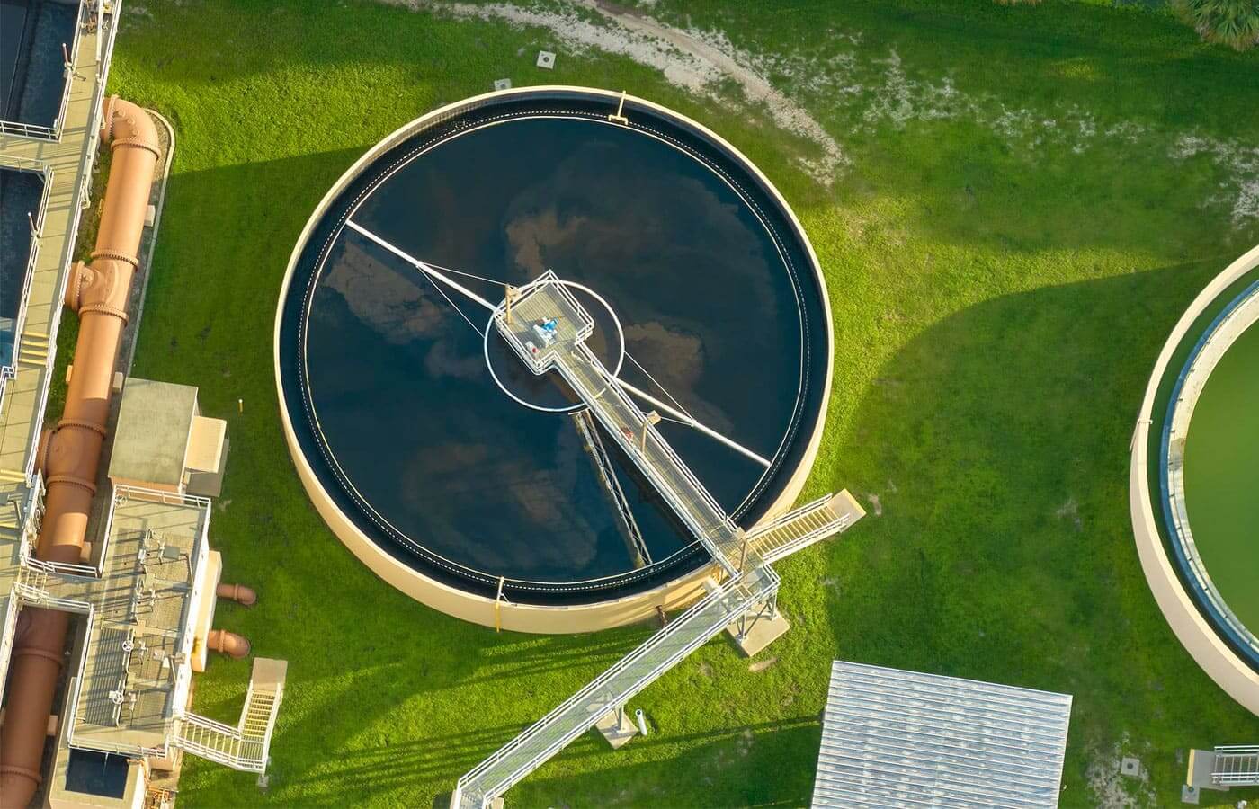 An aerial view of a water treatment plant