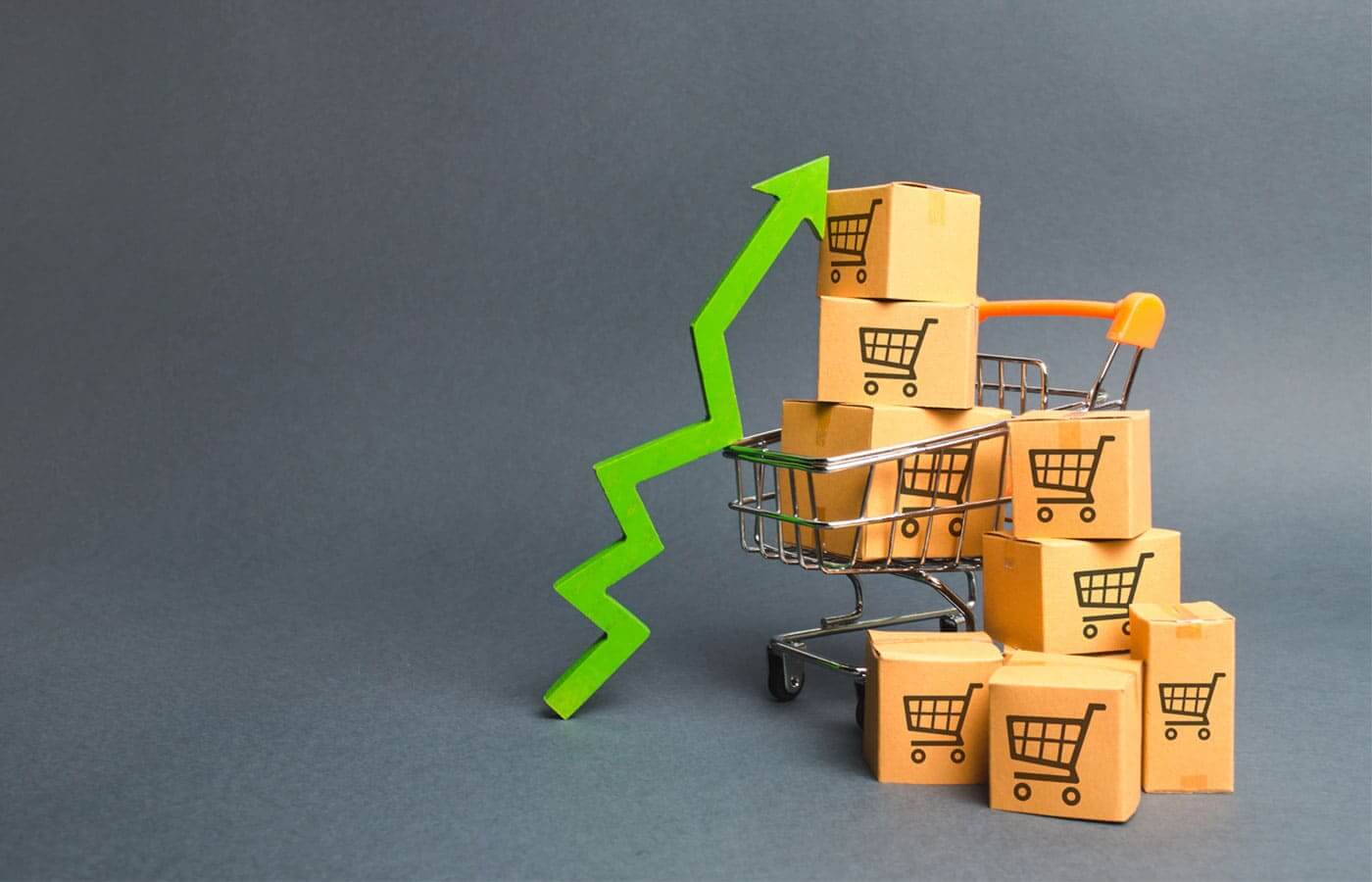 Shopping cart full of boxes as online spending increases